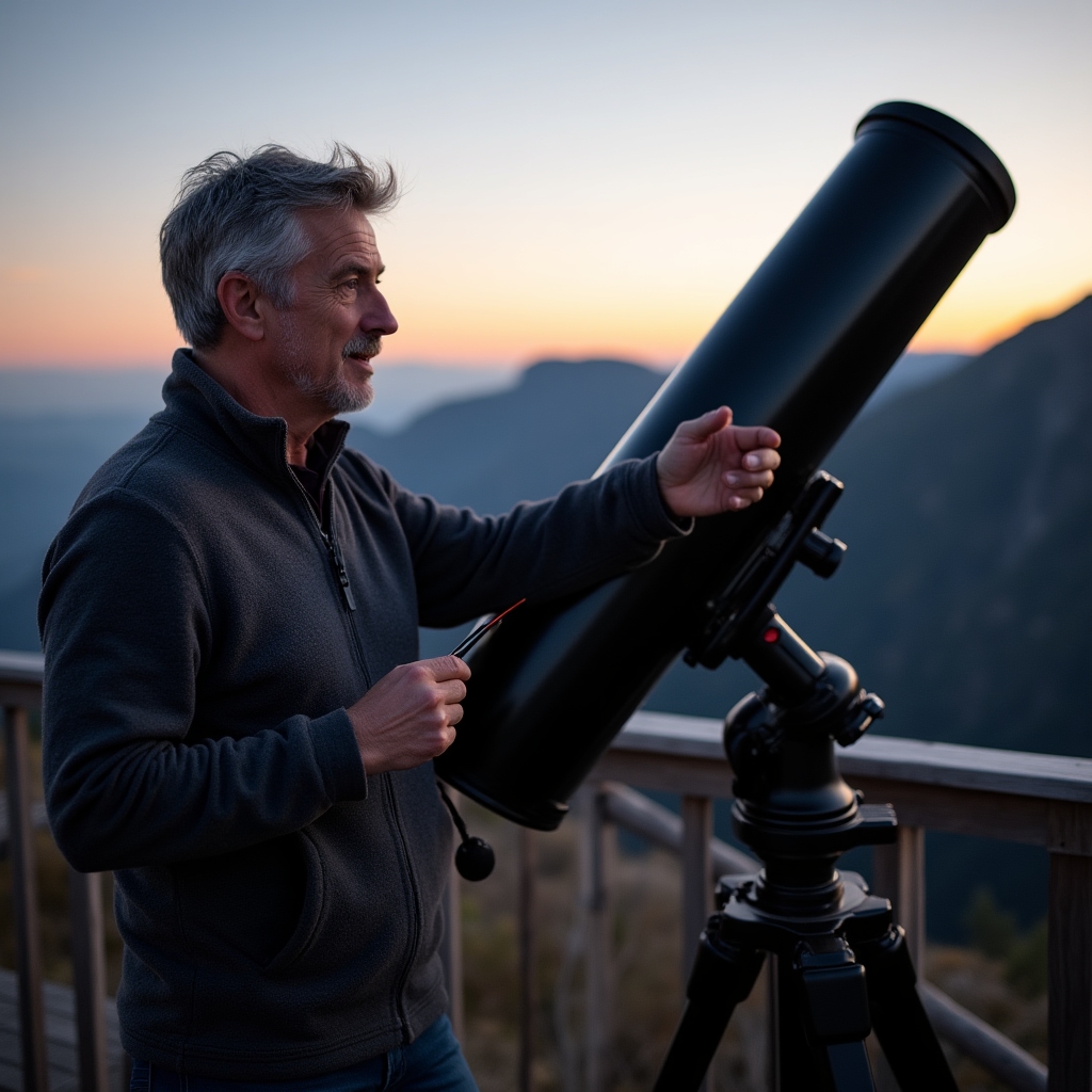 Ghid astronomie demonstrând utilizarea unui telescop reflector unui grup de participanți