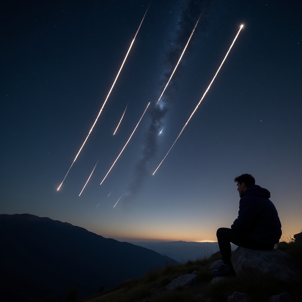 Ploaia de meteori Perseidele fotografiată deasupra Carpaților