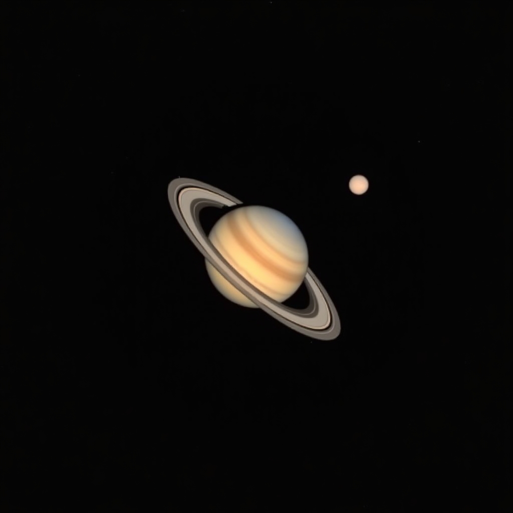 Imaginea lui Saturn cu inelele sale văzut printr-un telescop amator